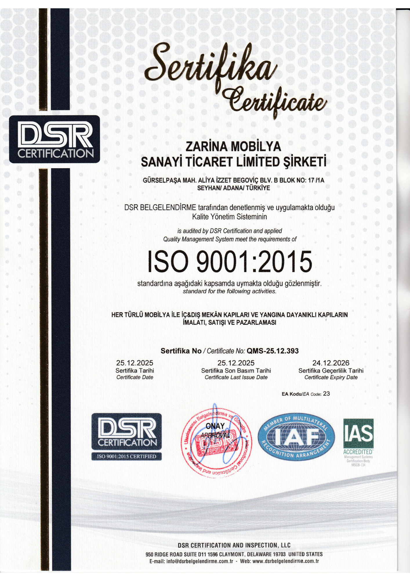 Sertifika / Yetkinlik Belgesi